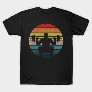 Squat Silhouette On A Distressed Retro Sunset print T-Shirt